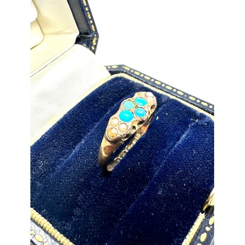 211 - 9ct rose gold seed pearl and turquoise ring (1.3g)