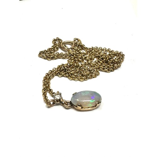 249 - 9ct gold diamond and opal drop pendant necklace (2.9g)