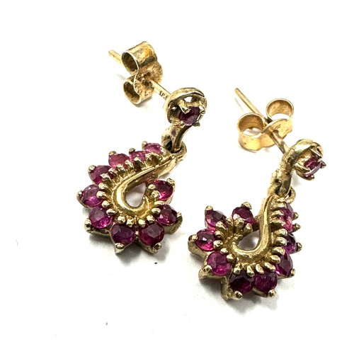 369 - 9ct gold ruby cluster drop earrings (1.7g)