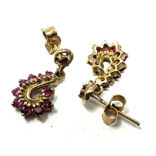 369 - 9ct gold ruby cluster drop earrings (1.7g)