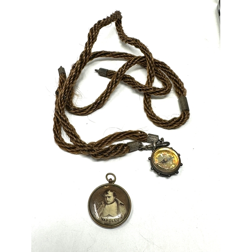 504 - Victorian braided hair chain & compass with napoleon josephine pendant