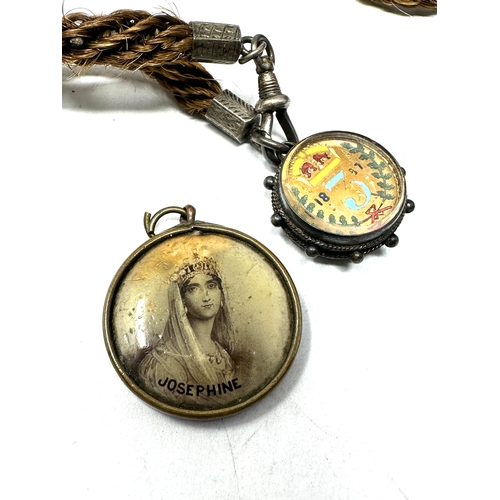 504 - Victorian braided hair chain & compass with napoleon josephine pendant