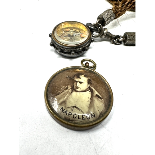 504 - Victorian braided hair chain & compass with napoleon josephine pendant