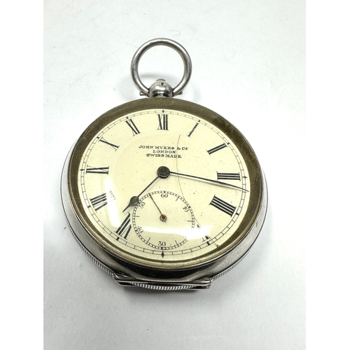 492 - Antique silver open face pocket watch by john myers london the watch is ticking