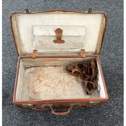 96 - Large antique leather suitcase, named to Captain A J Hopkinson, approximate measurements: