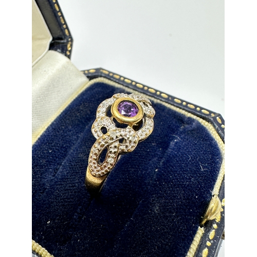 149 - 9ct gold amethyst  & diamond ring 2.6g