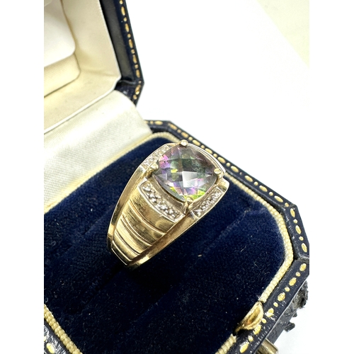 156 - 10ct gold mystic topaz  & diamond ring 3.9g