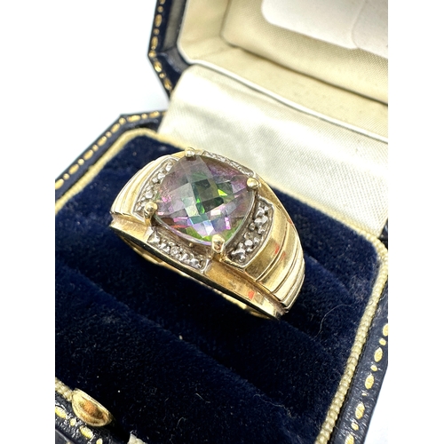 156 - 10ct gold mystic topaz  & diamond ring 3.9g