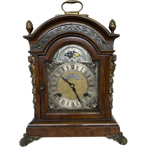 Antique walnut bracket clock with brass detailing, untested, approximate measurements: Height 13 inches, Width 9 inches, depth 7 inches