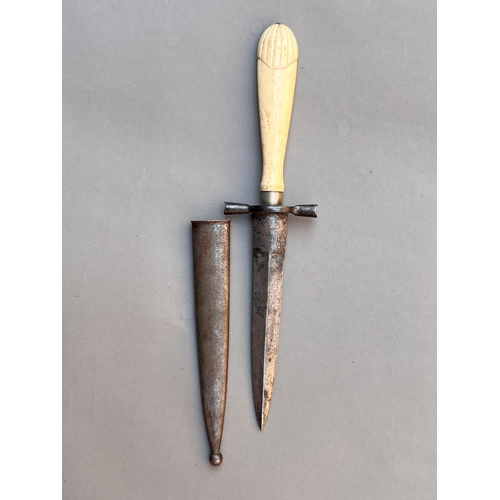 75 - Antique 19th century prostitutes dagger knife with bone grip  faint engraving to the blade length 23... 