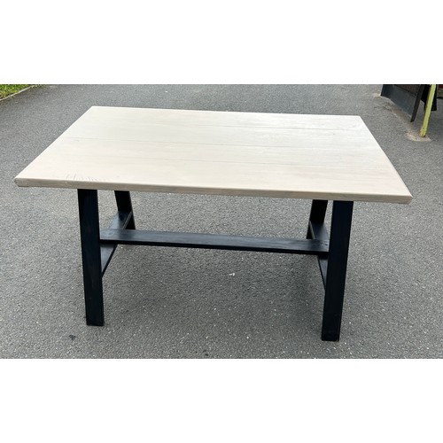 579 - Metal base, wooden top dining table - painted, approximate measurements: Height 31 inches, Length 53... 