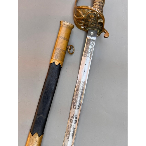 84 - British naval sword by JR Gaunt & Sons late Edward Thurkle London engraved blade length 97cm