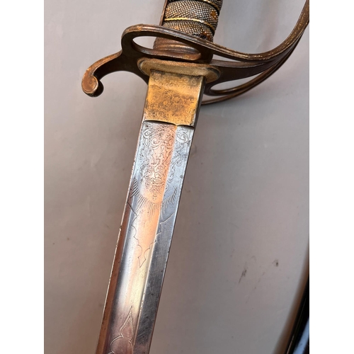 88 - Victorian British Officers royal Artillery sword with engraving to blade length 104cm