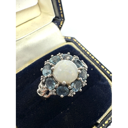 169 - 9ct white gold opal & topaz ring 4.1g