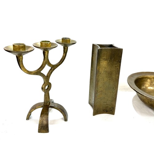 47 - Swedish base metal candle holder, vase and bowl