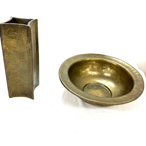 47 - Swedish base metal candle holder, vase and bowl