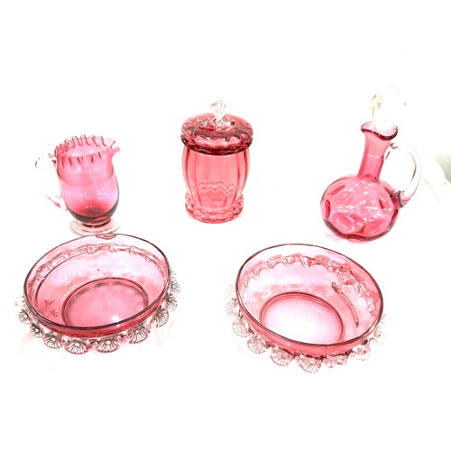 36 - 5 Pieces of cranberry glass