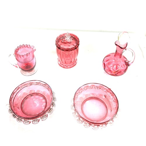 36 - 5 Pieces of cranberry glass