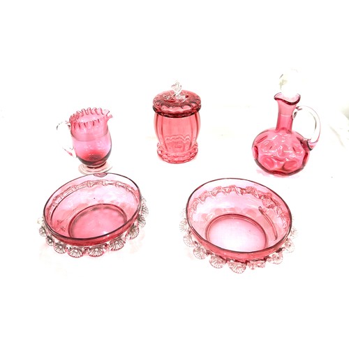 36 - 5 Pieces of cranberry glass