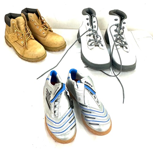 239 - Selection of assorted boots includes Timberland, Nike size 8.5 and football boots size 4