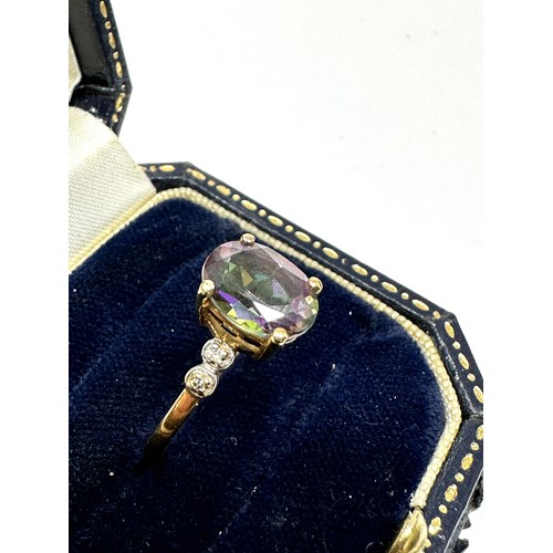 154 - 9ct gold mystic topaz & diamond ring (2g)