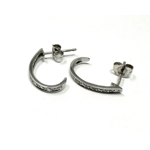 169 - 9ct white gold diamond half hoop earrings (1.2g)