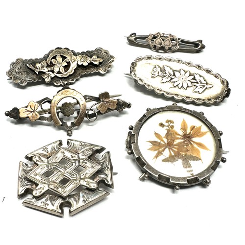 364 - 6 X .925 Victorian Silver Brooches (25g)