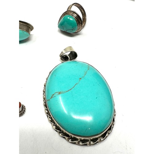 361 - 4 X .925 Gemstone Set Jewellery Including Turquoise