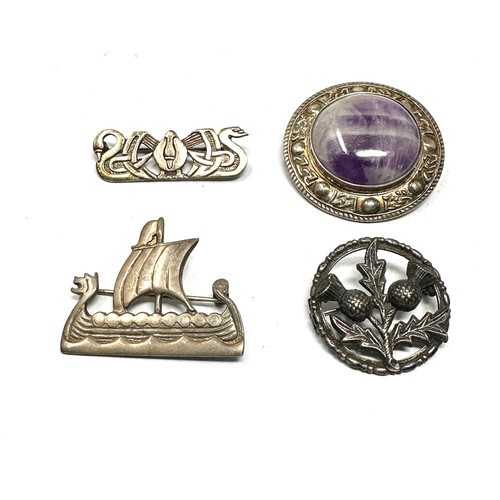 360 - 4 X .925 Scottish/Celtic Design Brooches Including Shetland Silver (28g)