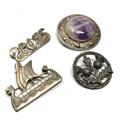 360 - 4 X .925 Scottish/Celtic Design Brooches Including Shetland Silver (28g)