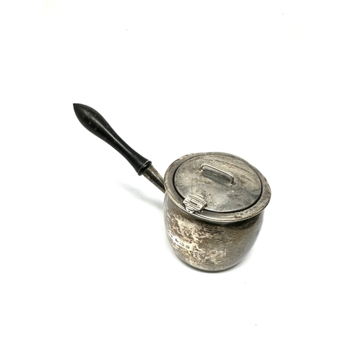 112 - Antique silver sauce / brandy pan ebony handle pot measures approx height 5cm dia 5.5cm Birmingham s... 