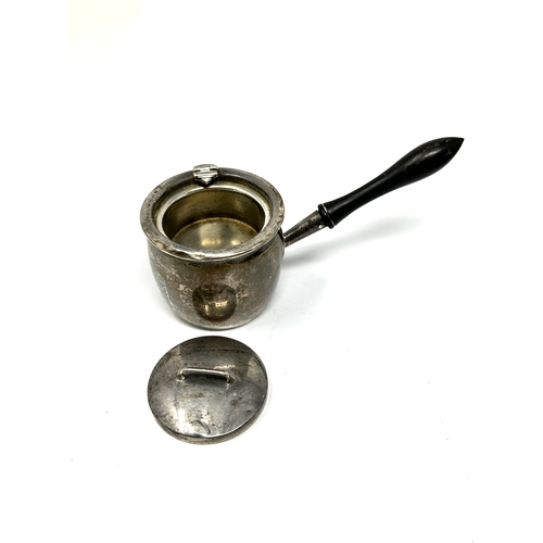 112 - Antique silver sauce / brandy pan ebony handle pot measures approx height 5cm dia 5.5cm Birmingham s... 