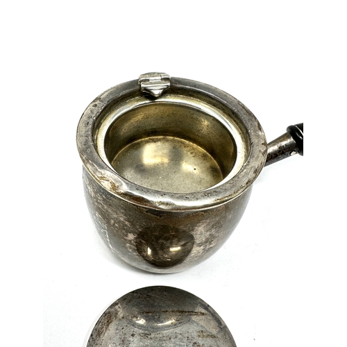 112 - Antique silver sauce / brandy pan ebony handle pot measures approx height 5cm dia 5.5cm Birmingham s... 