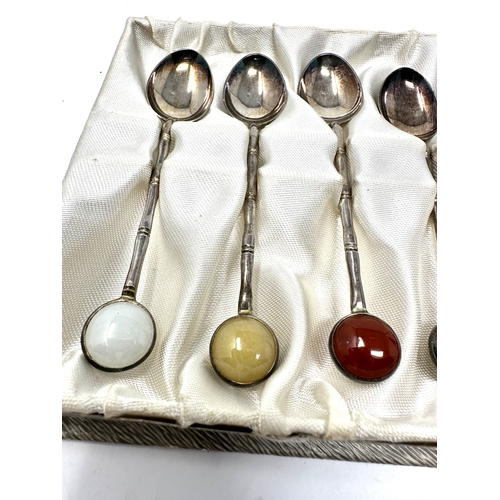 96 - Boxed chinese silver & stone set tea spoons chinese silver hallmarks