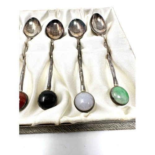 96 - Boxed chinese silver & stone set tea spoons chinese silver hallmarks