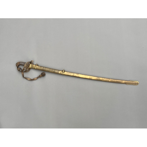 44 - Rare British East India Company sword with pipe backed blade & brass scabbard length 97cm