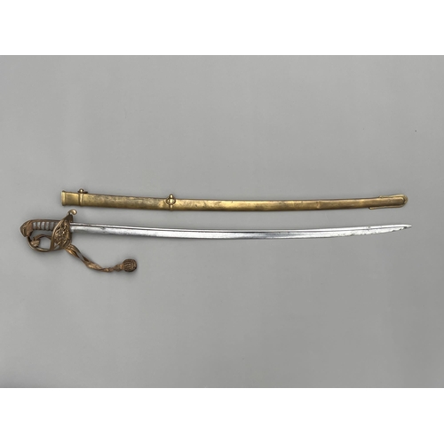 44 - Rare British East India Company sword with pipe backed blade & brass scabbard length 97cm