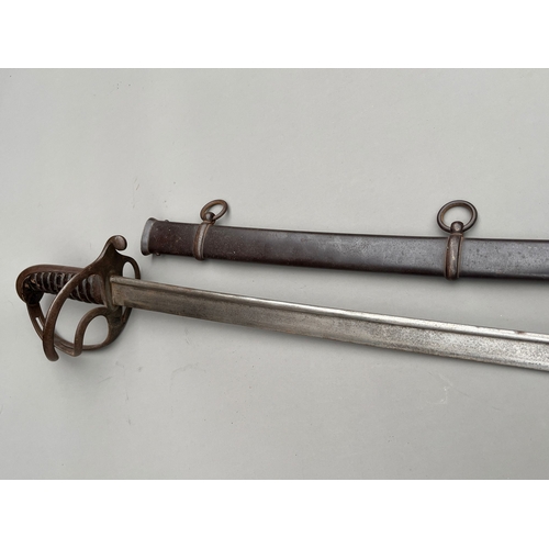 2 - 19th century cavalry sword with leather grip & pipe back blade length 33ins