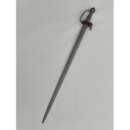 6 - 18th century sword with brass hilt & wire bound grip the guard stamped No 96m blade measures approx ... 