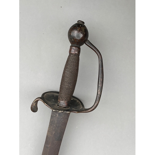 6 - 18th century sword with brass hilt & wire bound grip the guard stamped No 96m blade measures approx ... 