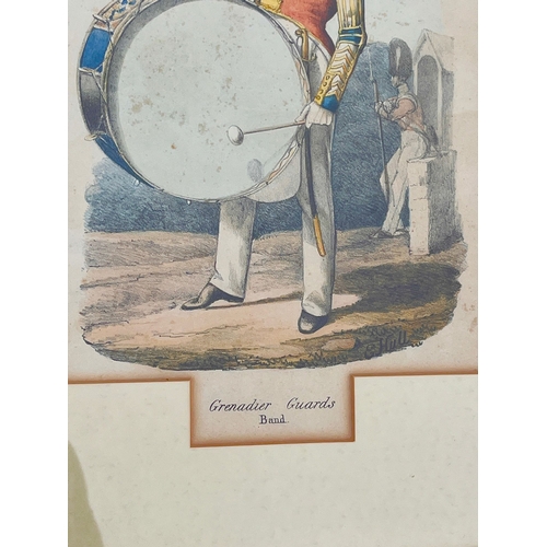 8 - Antique 19th century hand coloured print Grenadier guards band 41cm by 31cm