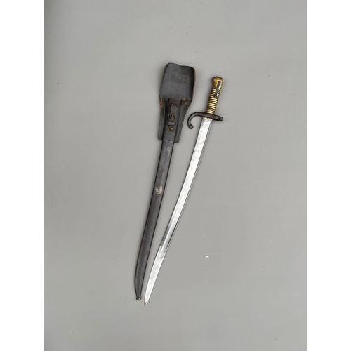 47 - French Chassepot bayonet dated 1873 complete with frog