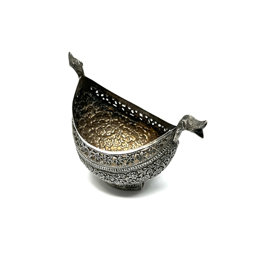 81 - Indian silver boat shaped begging bowl measures approx 14cm wide