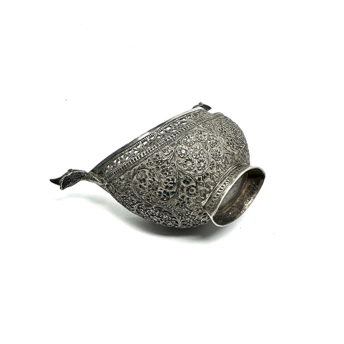 81 - Indian silver boat shaped begging bowl measures approx 14cm wide