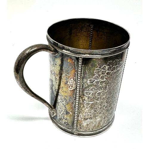 111 - Victorian silver mug London silver hallmarks height 8cm by dia 6cm engraved detail