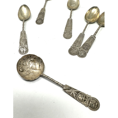 74 - 5 Chinese silver tea spoons & tea caddy spoon