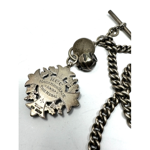 132 - Antique silver double albert watch chain & fob 70g