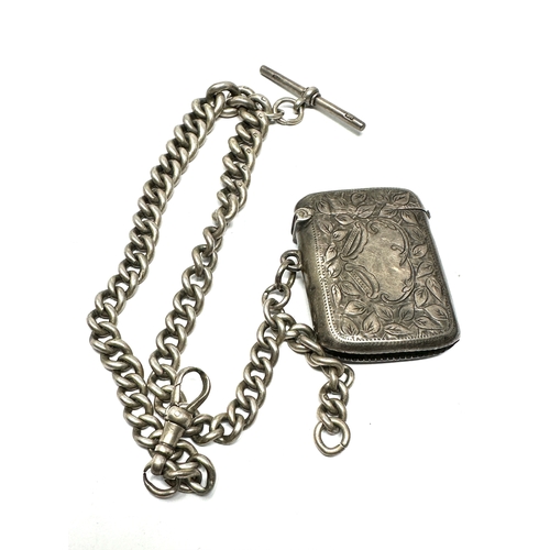 100 - Antique silver double albert watch chain & vesta case