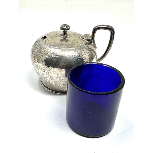 72 - Victorian silver salt blue glass liner