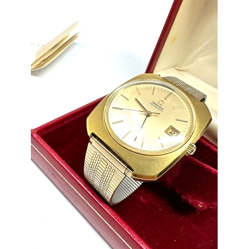 453 - Omega de ville gents vintage gold plated wristwatch automatic the watch is ticking complete with box... 